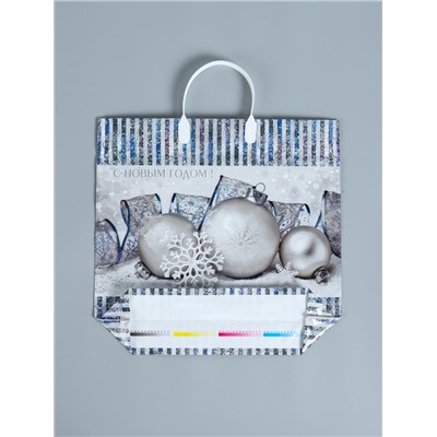 Пакет новогодний «Лёд», полиэтиленовый с пластиковой ручкой, 38×35 см