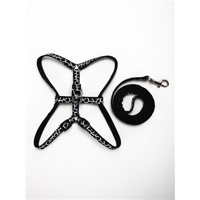 Шлейка с поводком «Жираф», ширина 1 см, поводок 120 см, шлейка 23-35 см, чёрная, белая