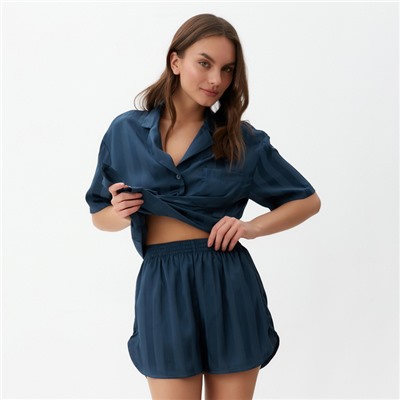 Пижама женская (рубашка, шорты) KAFTAN «Полоска», размер 48-50, тёмно-синяя