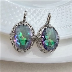 Серьги крупные ювелирная бижутерия,  покрытие: посеребрение, вставка: фианит, цвет: хамелеон, арт.216.151