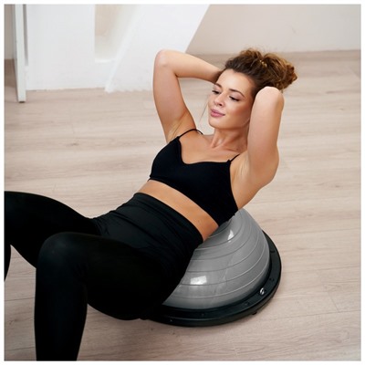 Полусфера BOSU гимнастическая ONLYTOP, с насосом, 58×25 см, серая
