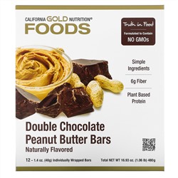 California Gold Nutrition, Foods, батончики со вкусом двойного шоколада и арахисовой пасты, 12 батончиков, по 40 г (1,4 унции)