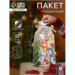 Пакет подарочный новогодний «Открытка» 20×35 см, цветной металлизированный рисунок