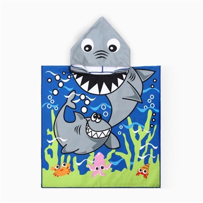 Полотенце - пончо детское махровое «Крошка Я. Акулы», 60×120 см, микрофибра