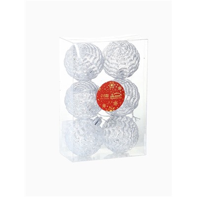 Ёлочные игрушки «Гелио», шары новогодние, d=6 см, набор 6 шт., прозрачно-серебристый