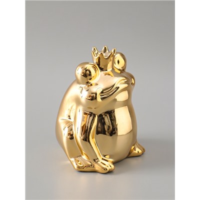 УЦЕНКА Копилка керамика «Золотая лягушка в короне» 12×10.5×15 см