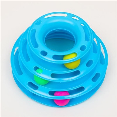 Игровой комплекс «Пижон» для кошек с 3 шариками, 24.5×24.5×13 см, голубой