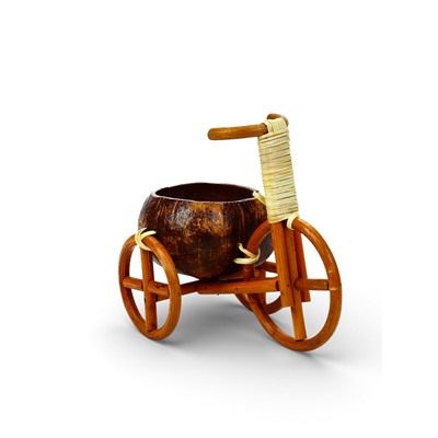 Декоративное кашпо - кокос «Велосипед», 20×12×17 см, деревянное