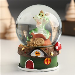 Снежный шар новогодний стеклянный «Китайский зелёный дракон на домике к богатству», 6.5×6.5×8.8 см