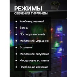 Гирлянда «Бахрома» 1.8×0.5 м, IP20, прозрачная нить, 48 LED, свечение мульти, 8 режимов, 220 В