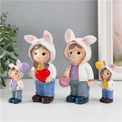 Набор фигурок полистоун «Малыши в толстовках с заячьими ушками», 4 шт., 3×2×7.5 6×3×13 см