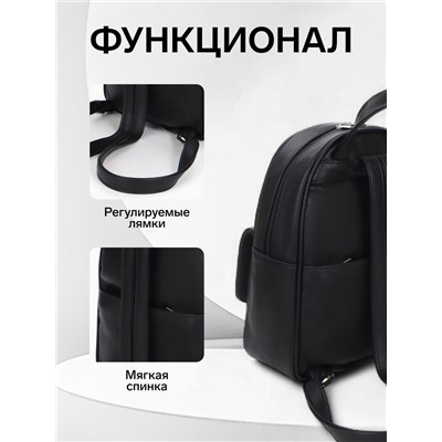 Рюкзак-мини женский TEXTURA, на молнии, размер 22×10×28 см, чёрный