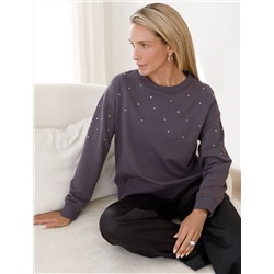 Свитшот из эластичного футера с принтом стразами