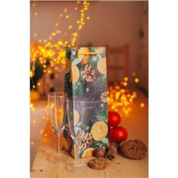 Пакет подарочный под бутылку новогодний «С Новым годом», 13×35×10 см