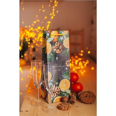 Пакет подарочный под бутылку новогодний «С Новым годом», 13×35×10 см
