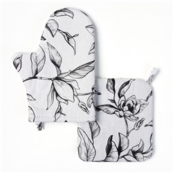 Набор кухонный «Доляна» Plant leaves: варежка 20×27 см, прихватка 19×19 см, 100% хлопок, 250 г/м²