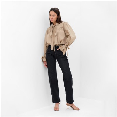 Блузка женская с лентами MIST, размер 44, бежевая