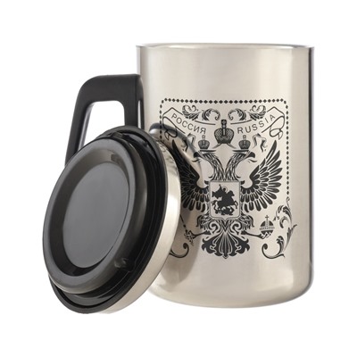 Термокружка «Герб России», 500 мл, сохраняет тепло 2 ч, сталь, 13.5×8.3 см