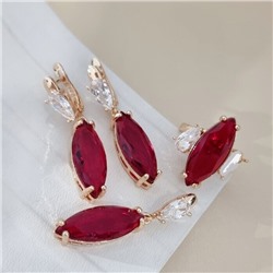 Комплект ювелирной бижутерии коллекция "Дубай" серьги, кулон и кольцо 17 р, покрытие позолота, вставка: стекло и фианиты, цвет: красный и прозрачный, арт.414.250-17