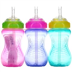 Nuby, No Spill FlexStraw Cups, 12+ M, Girl, 3 Pack, 10 oz (300 ml) Each