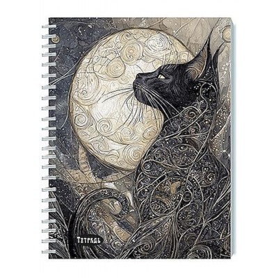 Тетрадь  48л  клетка на спирали "Черная кошка" блестки С0245-139 КТС-ПРО