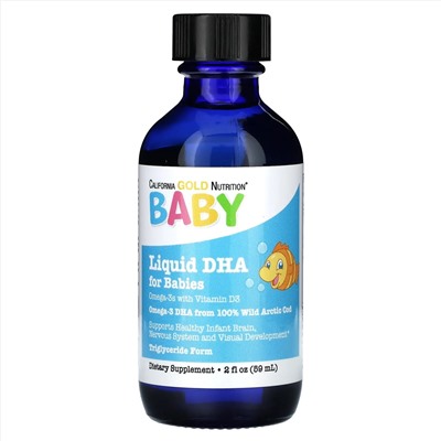 California Gold Nutrition, ДГК для детей, омега-3 с витамином D3, 1050 мг, 59 мл (2 жидк. унции)