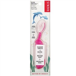 RADIUS, Kids Brush, 6 Years+. Extra Soft, Right Hand, Pink, 1 Toothbrush