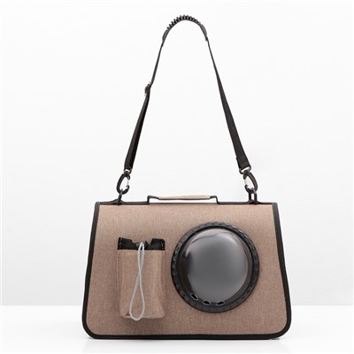 Сумка - переноска, 43×24×28 см, с органайзером и иллюминатором, коричневая