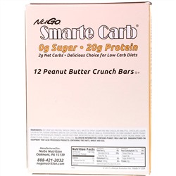 NuGo Nutrition, Smarte Carb Bar, Peanut Butter Crunch, 12 Bars, 1.76 oz (50 g) Each
