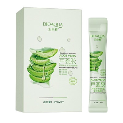 Набор увлажняющих ночных масок-желе с экстрактом алоэ BIOAQUA Aloe Vera, (4мл*20шт)