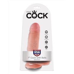 Телесный фаллоимитатор с мошонкой 7  Cock with Balls на присоске - 18 см.