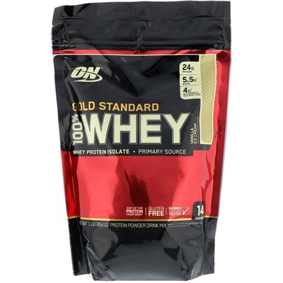 Optimum Nutrition, Сыворотка Gold Standard 100% Whey, ванильное мороженное, 454 г (1 фунт)