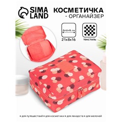 Косметичка - органайзер дорожная на молнии, с карманом, с принтом «Цветы», красная