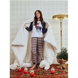 Пижама новогодняя женская (лонгслив, брюки) Tusi, серая, размер 44