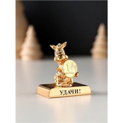 Фигурка «Лошадка с монеткой на подставке и с пожеланием: Удачи», 4×2.3×5 см