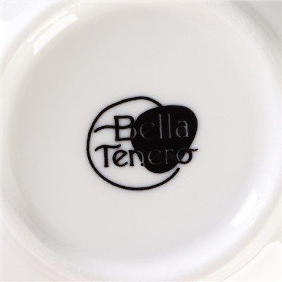 Супница BellaTenero, 450 мл, 15×11.5×7.5 см, с ложкой, на бамбуковой подставке, фарфор, белая