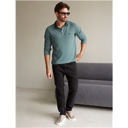 Лонгслив из фактурного трикотажа с плетеным воротником поло с застежкой на пуговицы