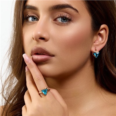 Комплект ювелирной бижутерии коллекция "Дубай" серьги и кольцо 19 р, покрытие позолота, вставка: стекло, цвет: голубой, арт.414.265-19