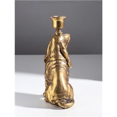 Подсвечник на 1 свечу «Спаниель», полистоун, золото, 14.5×9×24 см