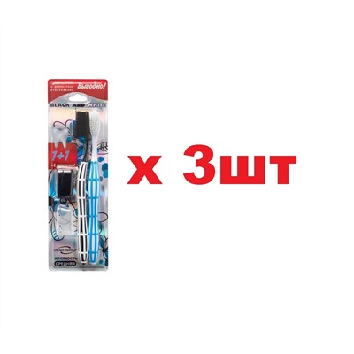 Vilsen Brush Зубная щетка Черная и Белая средняя 1+1 с защитными колпачками 3шт