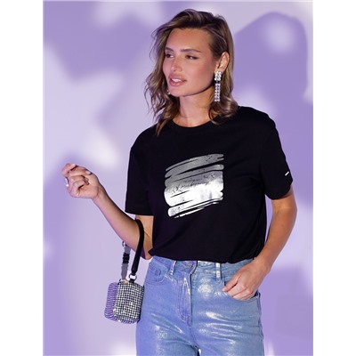 Нарядная футболка с принтом фольгой из премиального хлопка с эластаном