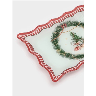 Блюдо новогоднее сервировочное Доляна «Сказочное настроение» 29.5×19.5 см, стекло, белое, красное