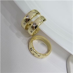 Комплект ювелирной бижутерии Итальянское золото (покрытие желтое 14к), серьги и кольцо 17 р, вставка: фианиты, цвет: прозрачный, арт.313.318-17