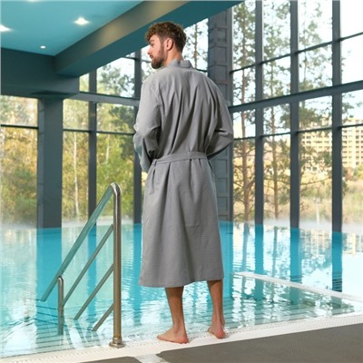 Халат вафельный мужской удлинённый Экономь и Я размер 46-48, цвет серый, 100% хлопок, 200 г/м²