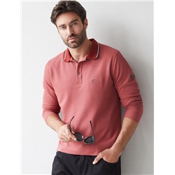 Лонгслив из фактурного трикотажа с плетеным воротником поло с застежкой на пуговицы