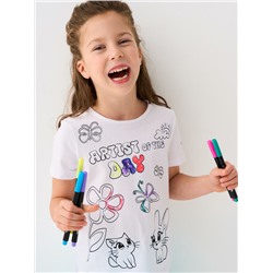 Комплект для девочек: фуфайка трикотажная (футболка), фломастеры для рисования по ткани