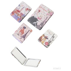 Зеркало карманное 6х8 см / GT349 /уп 50/300/ кожзам, стразы микс