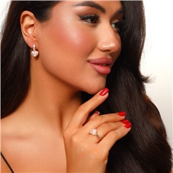 Комплект ювелирной бижутерии Дубайское золото, покрытие позолота, серьги и кольцо 17 р, вставка: искусственный камень и фианиты, цвет: прозрачный и перламутровый, арт.314.061-17