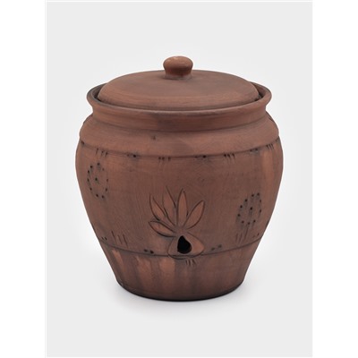 Банка для хранения чеснока Кунгурская керамика «Молочение», 3 л, с отверстием для вентиляции, керамика, коричневая
