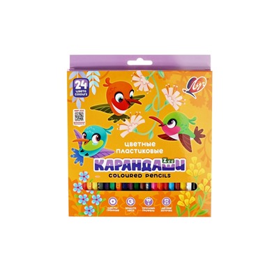 Карандаши цветные 24 цвета ZOO, пластиковые, шестигранные